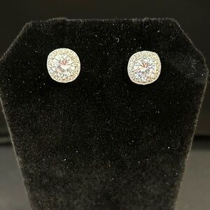 Diamond Simulant Stud Earrings with a Halo of Smaller Diamon Simulants